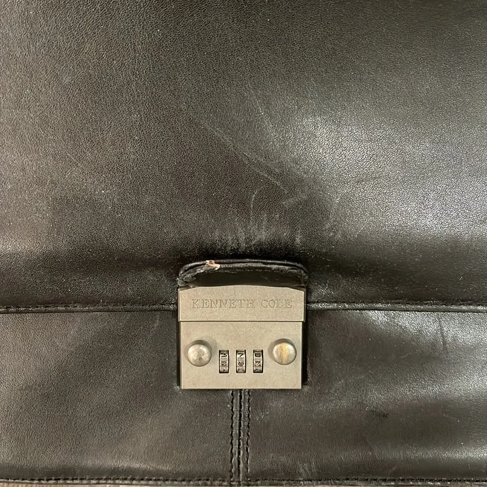 Kenneth Cole black leather messenger bag with code lock